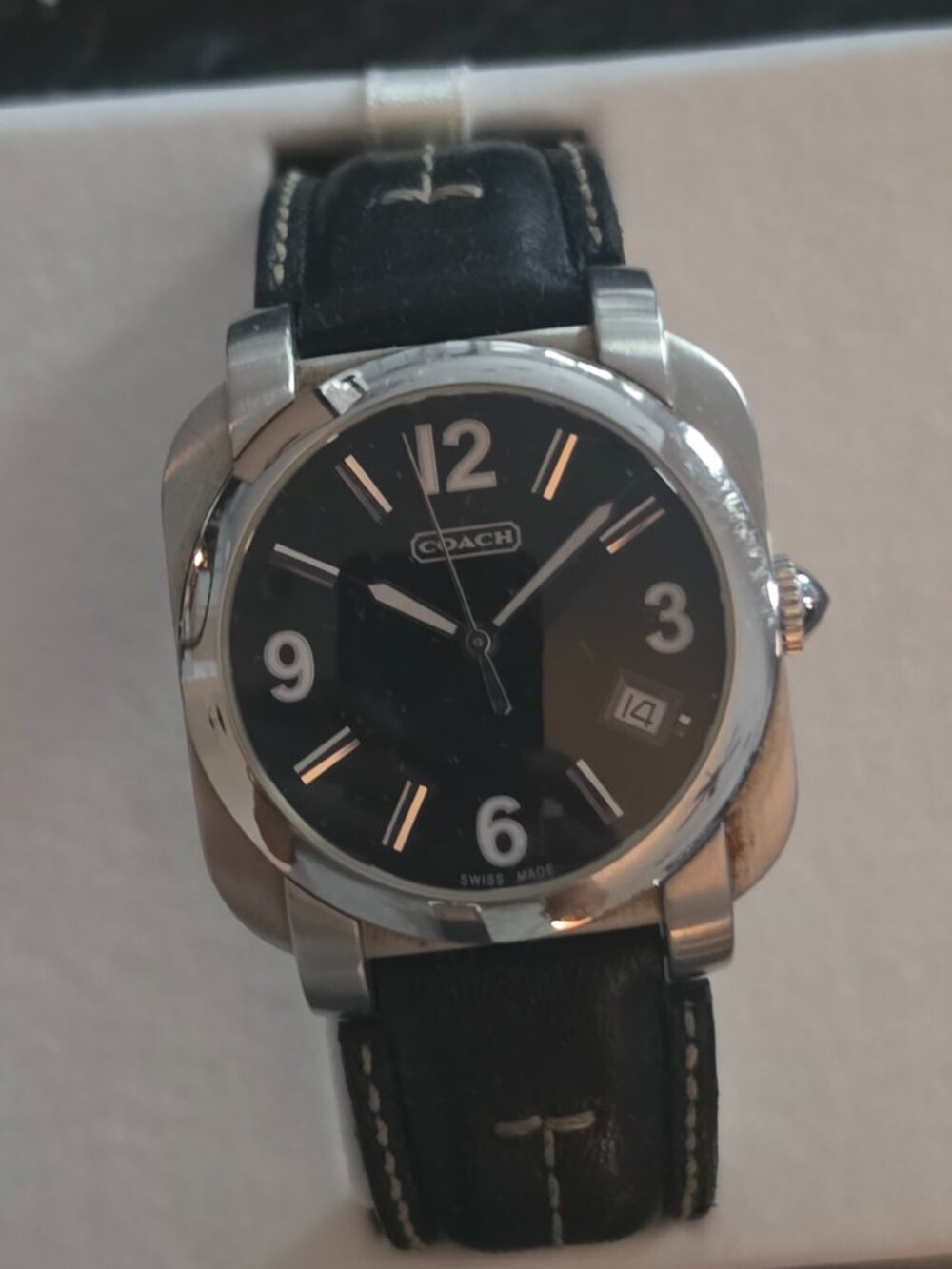 Coach Black Leather Silver Quartz Black Dial Men's Watch